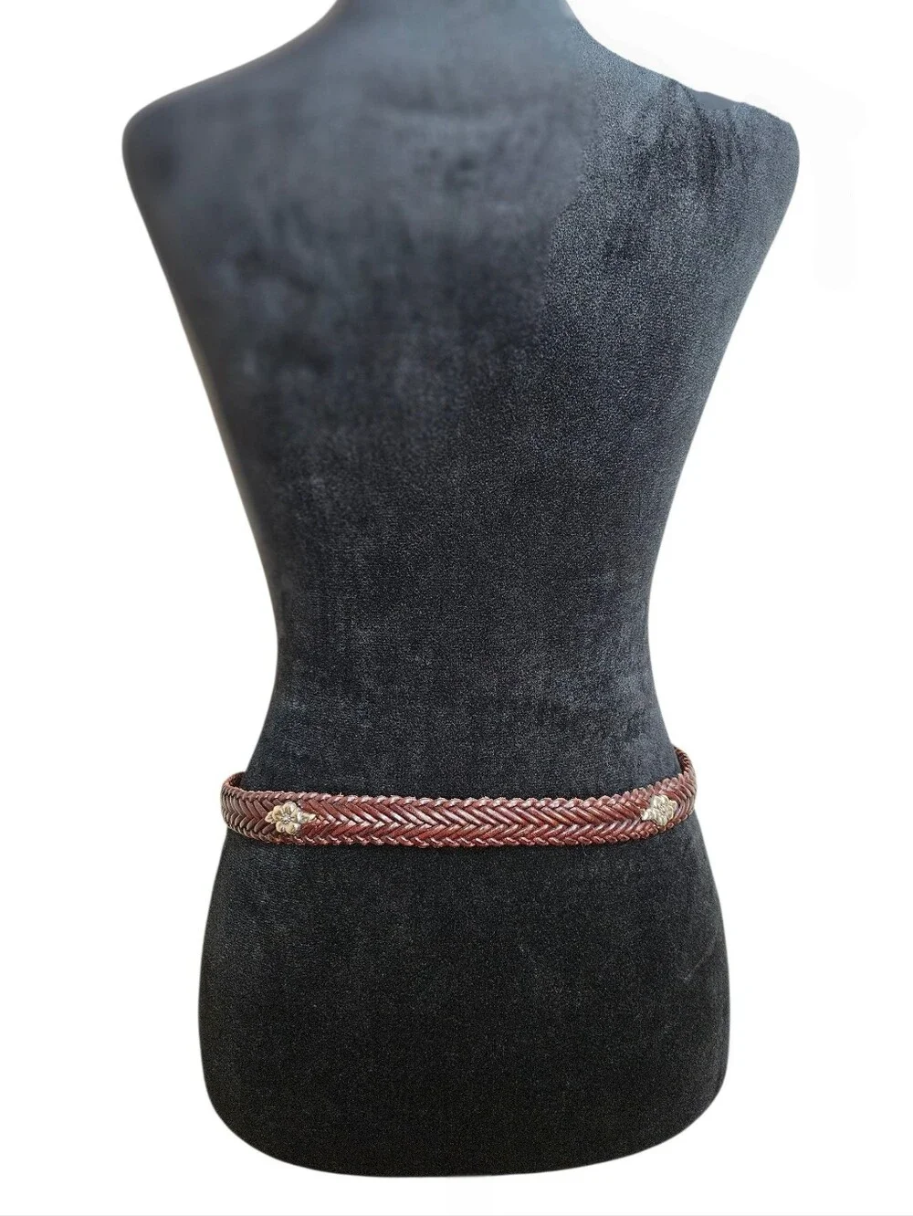 Vintage Brighton Women's Western Brown Leather Braided Flower Concho Belt Size L